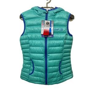 NWT Free Country Girls Power Down Hooded Puffer Vest Zip Mint & Blue Size Large